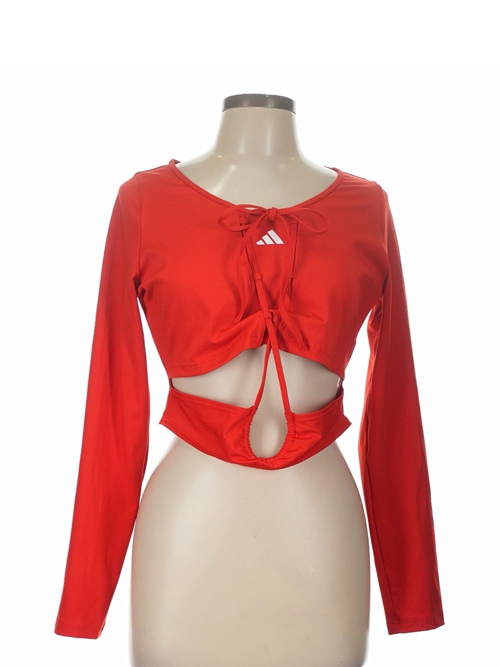 adidas Red Long-Sleeve Cutout Lace-Up Crop Top
